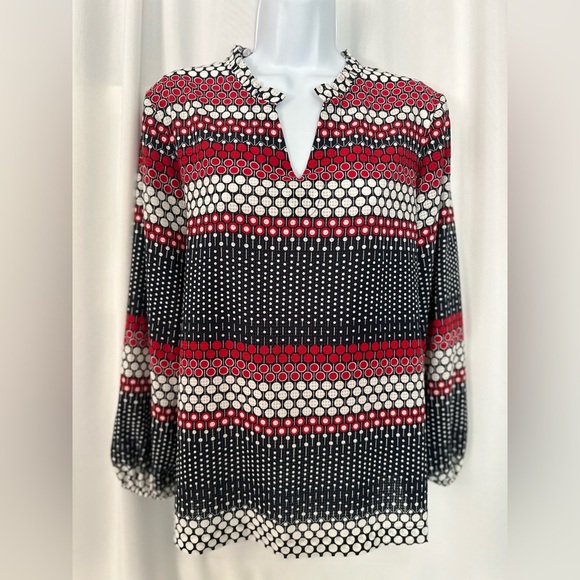 Tommy Hilfiger Black and White Relaxed Blouse with Mandarin Collar (749) - Picture 1 of 14